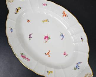 Lot #B121 - Antique Meissen Porcelain Serving Platter with Gold Trim and Hand-Painted Floral Design