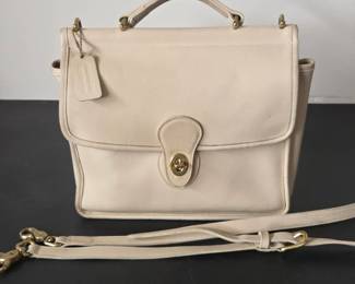 Lot #B55 - Vintage Classic Coach Willis Bag No. 9927 Ivory Leather Turnlock Satchel Handbag with Strap