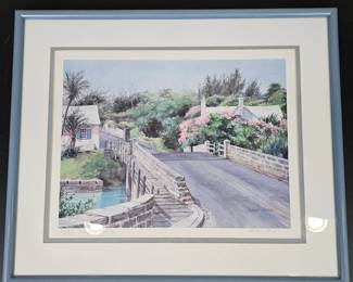 Lot #B86 - Diana Amos Signed Limited Edition Serigraph 386/2000 Somerset Bridge Framed Wall Art