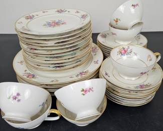 Lot #B165 - Hutschenreuther German Porcelain Floral Dinnerware Set with Gold Trim Vintage Fine China