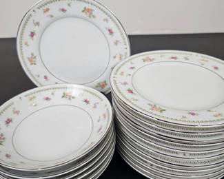 Lot #B126 - Abingdon Fine Porcelain China Floral Luncheon Set Made in Japan - Bread Plates & Berry Bowls