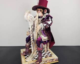 Lot #B1 - Rare Limited Edition 39/40 Langlois Workshop France for Neiman Marcus French Artisanal Creation Monkey Harpist Musical