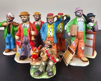 Lot #B19 - Emmett Kelly Jr. Porcelain Clown Figurines Collection by Flambro Vintage Circus Decor