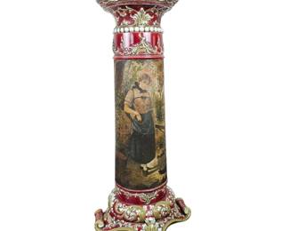 Lot #B93 - Rare Antique 1900-1903 Freidrich & Alexander Gerbing F&AG Faience Majolica Decorative Pedestal 
