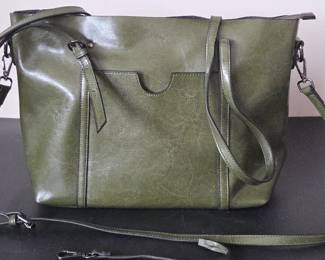 Lot #B57 - MDBM Provence Jade Green Leather Shoulder Bag with Adjustable Strap and Front Pocket
