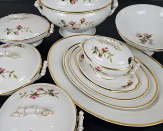 Lot #B123 - Haviland & Co. Limoges Porcelain Floral Gold Trimmed Dinner Serving Set