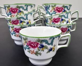 Lot #B25 - Vintage Royal Doulton Fine China Floradora Green Tea Cups with Floral Design
