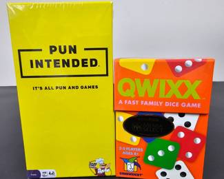 Lot #B99 - NEW & SEALED Gamewright Qwixx Dice Game & Pun Intended Party Game - Mensa Select Winner, Family Fun