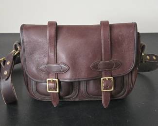 Lot #B54 - Dooney & Bourke Vintage Brown Leather Double Pocket Messenger Bag Satchel with Brass Buckles