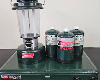 Lot #B27 - Coleman Propane Stove with Fuel Canisters, Plus Lantern