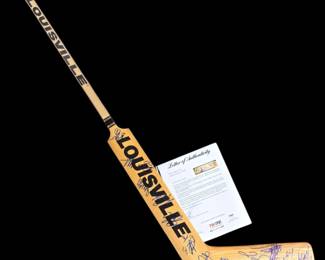 Lot #B67 - New York Rangers c.1996-1998 Autographed Hockey Goalie Stick with Certificate of Authenticity Wayne Gretzky Messier