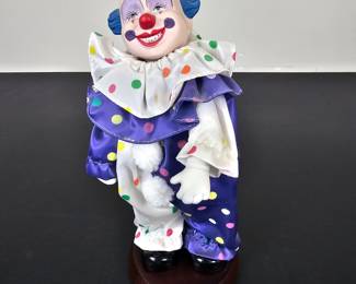 Lot #B132 - Vintage Victoria Impex Corp. Polka Dot Dancing Musical Clown Figurine