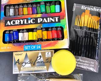 Lot #B95 - Benicci Acrylic Paint Set & Artist Brushes, and YOOHO Acrylic Painter Markers - Water Based, Fine Art Supplies