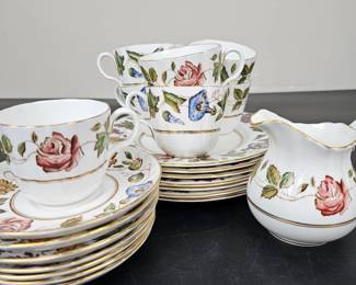 Lot #B159 - Mid Century Royal Worcester "Virginia" Floral Bone China Tea Set with Gold Trim