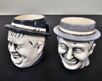 Lot #B147 - Vintage Toby Jug Brand Ceramic Character Mugs Laurel & Hardy English Comedy Duo