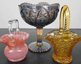 Lot #B130 - Vintage Art Glass Baskets & Carnival Glass Compote Lot