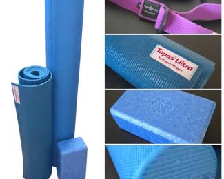 Lot #B40 - Alex Foam Roller, Tapas Ultra Yoga Mat, and Foam Yoga Block with Yoga Strap by Hugger Mugger