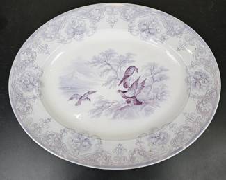 Lot #B162 - Antique c1840s PW & Co "Eagle" Pearl Stone Ware Violet Transferware Large Serving Platter with Eagle & Floral Motifs