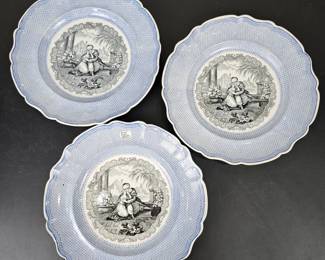 Lot #B145 - Byron Gallery Series Bride of Abydos Blue Transferware Plates with Romantic Scenic Design