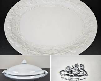 Lot #B114 - Sanor Ceramic Portugal Embossed Platter With JW Pankhurst & Co Stone China Lidded Bowl