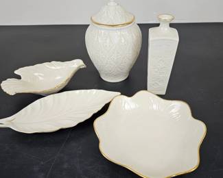 Lot #B9 - Lenox Fine Porcelain White Ceramic Vases and Decorative Dishes with Gold Trim