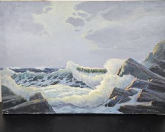 Lot #B12 - George Holloway Signed Original Oil Painting on Canvas "Rocky Coast"