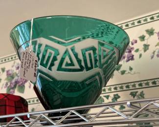 Art Deco style emerald green -to-clear glass vase