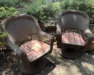 Good pair of outdoor woven pedestal armchairs