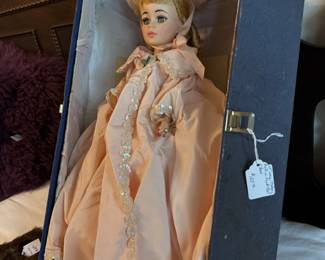Large French style doll in elaborate dress w box