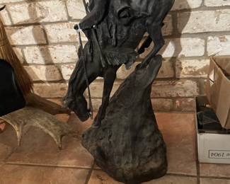 Bronze Frederic Remington signed Mountain Man sculpture abt. 30" ht. 