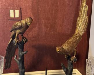 pair of bronze exotic birds by maitland smith