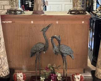 PR. OF BRONZE CRANES & PR. OF STAFFORDSHIRE SPANIELS