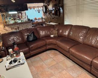 NATUZZI TOP GRAIN LEATHER 4 SECTION CURVED END 4 SECTION SOFA; Editions model; approx. 8' x 10.5" - wonderful condition