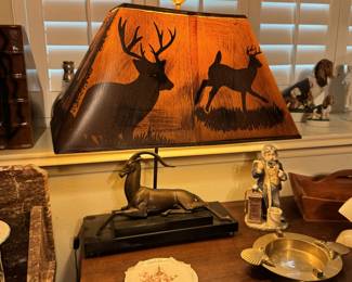 brz. figure lamp w/ custom painted shade