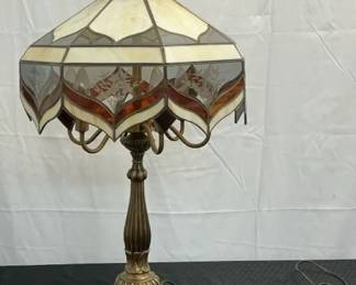 Bird  Tree Stained Glass  Brass Lamp