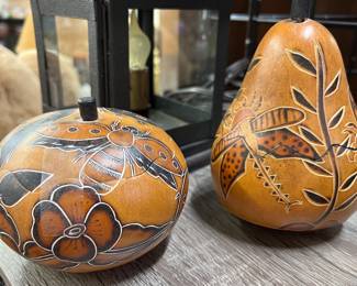 Carved, lidded gourds
