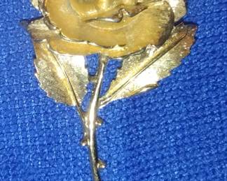 Vintage Gold Tone signed Monet flower rose pin