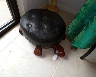 Vintage Wood and Leather Turtle Foot Stool