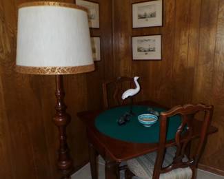 Folding Top Antique Game Table and 19th Century Chairs