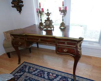 Another View of 19th Century Louis XV Desk Along With Clock and Candelabra Set