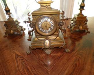 Closer Up of Face of 19th Century Louis XV Clock and Candelabras