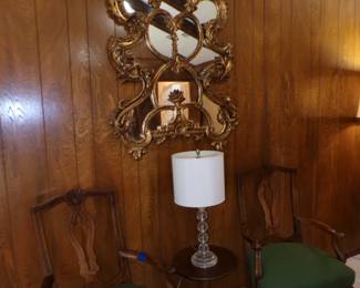 Large Ornate European Mirror and 19th Century Chairs