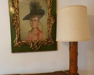 Oil on Canvas and Vintage Unusual Wallpaper Lamp
