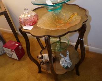 2 Tier Brass and Wood Folding Table