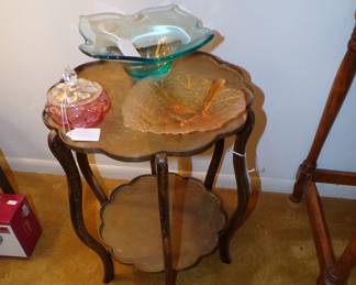 Vintage 2 Tier Brass Trays and Wooden Folding Base Table