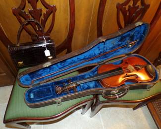 Overall of Violin Believed to Be Early 1800's German and Hermes Paris Purse