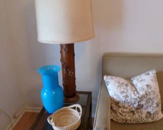 Another Vintage Cylinder Wallpaper Lamp and Another Large Blue Murano Vase