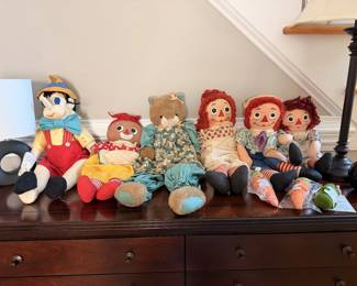 Vintage Dolls. Raggedy Ann and Friend(1940s-1960s), Pinocchio