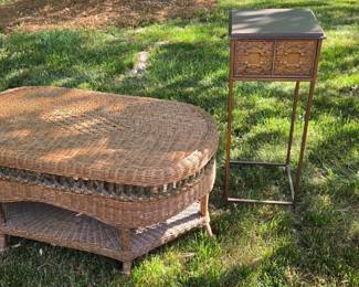Wicker coffee table and metal plant stand