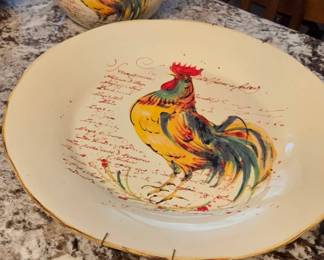 vintage Sur La Table Rooster Script Italian serving plate and matching pitcher